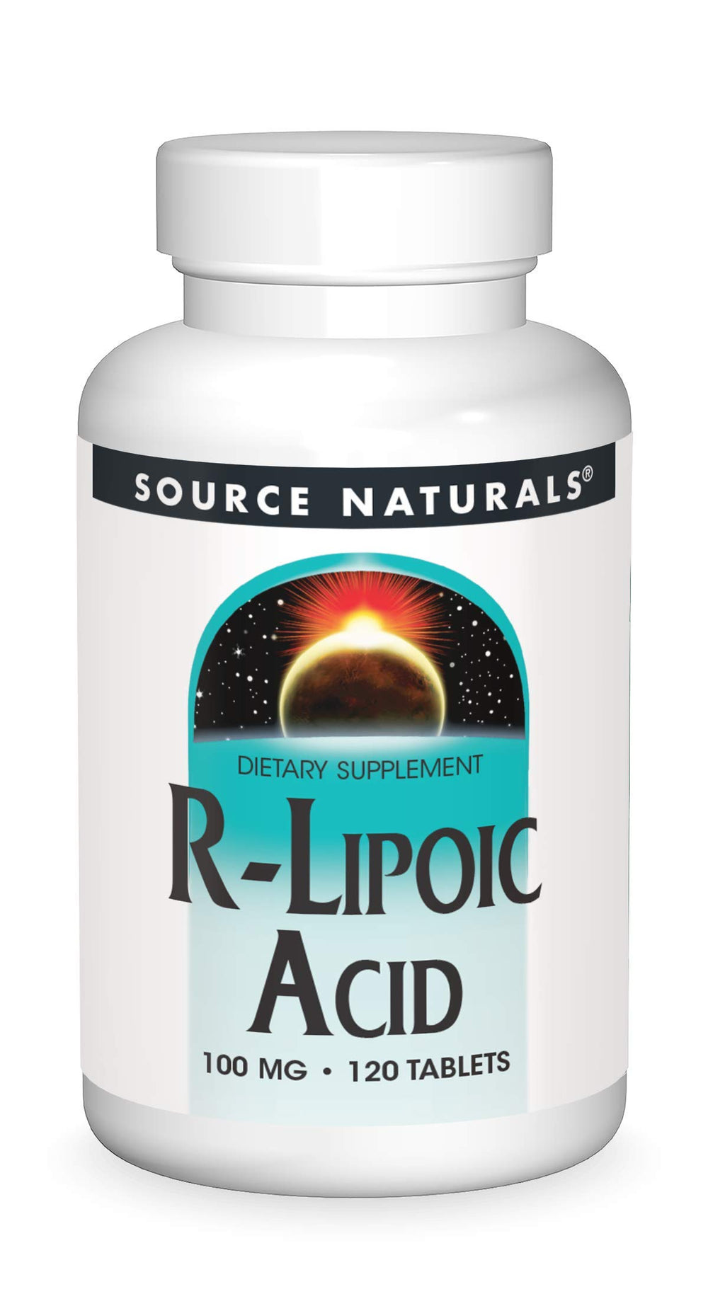 Source Naturals R-Lipoic Acid 100mg bottle with label for antioxidant support