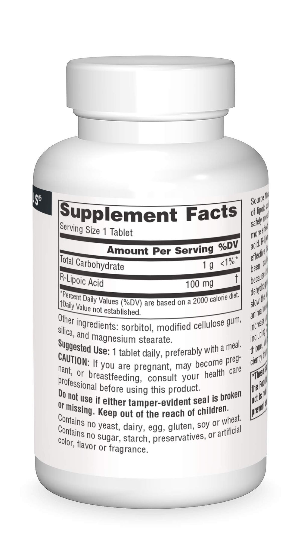 Source Naturals R-Lipoic Acid bottle front label highlighting natural form