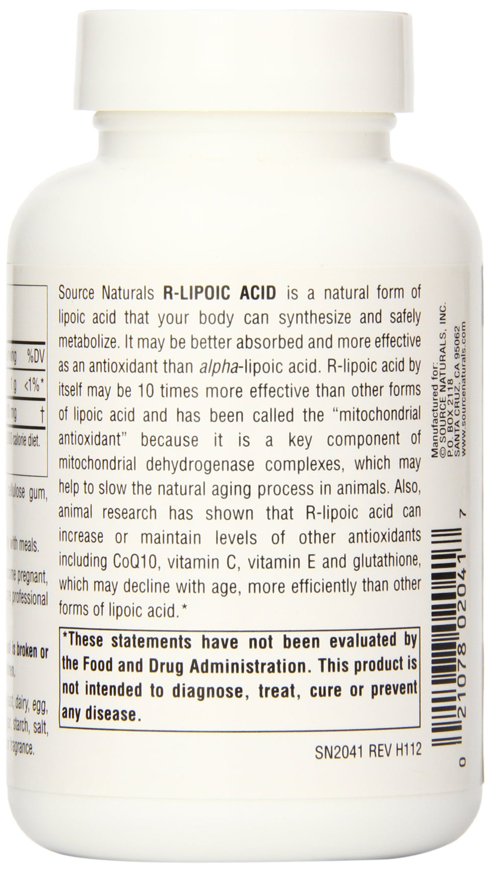 Source Naturals R-Lipoic Acid bottle side profile on display
