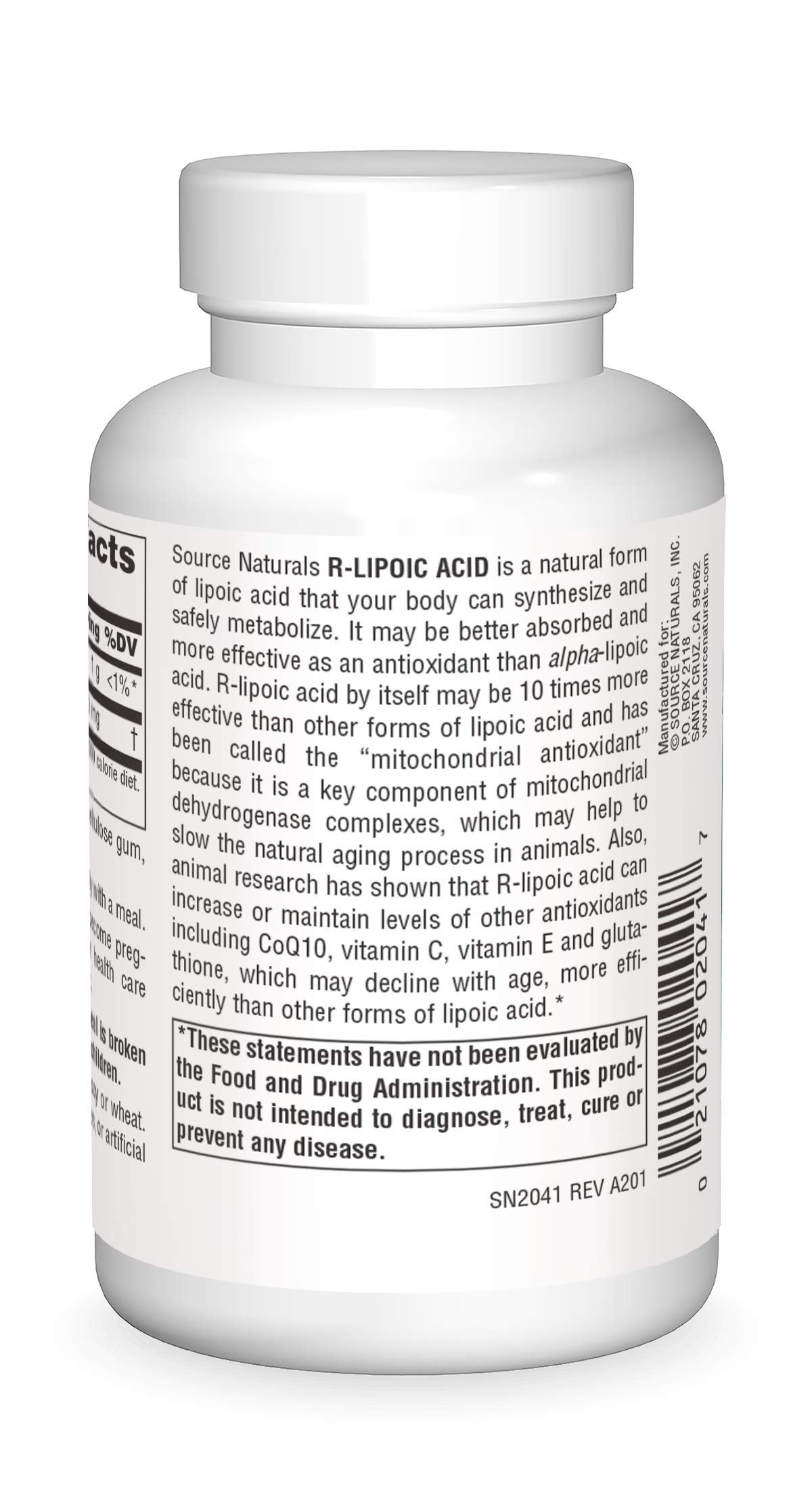 Source Naturals R-Lipoic Acid tablets inside bottle for daily use