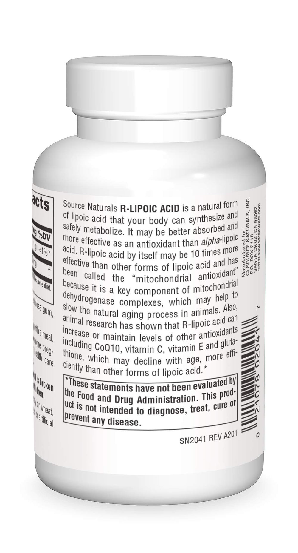 Source Naturals R-Lipoic Acid tablets inside bottle for daily use