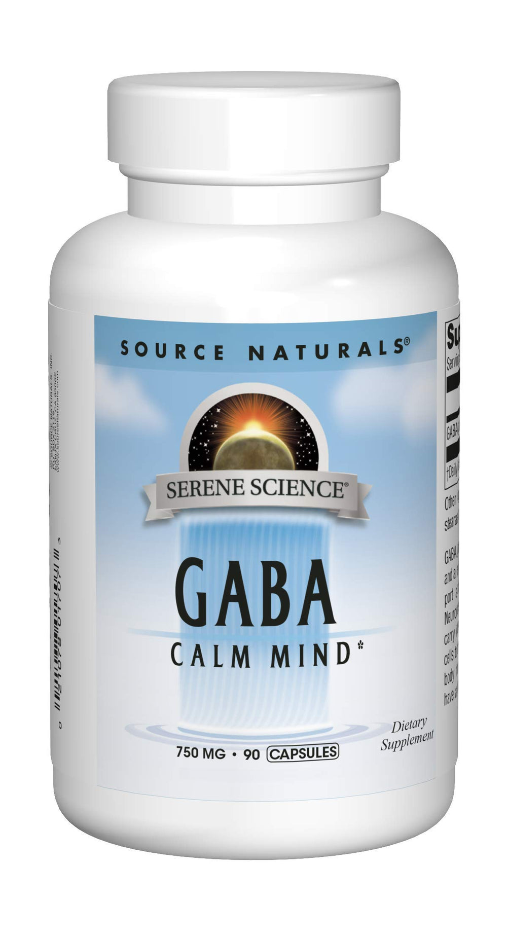 Source Naturals Serene Science GABA 750 mg, botella de cápsulas para mente serena