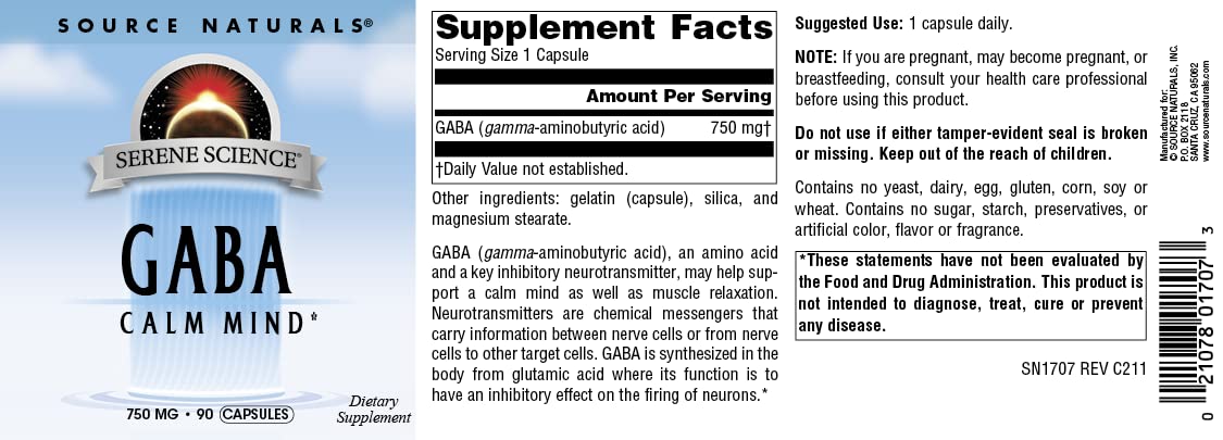 Source Naturals GABA 750 mg, cápsulas fáciles de tragar para tu rutina