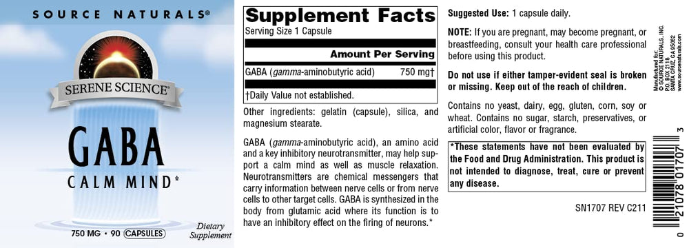 Source Naturals GABA 750 mg, cápsulas fáciles de tragar para tu rutina