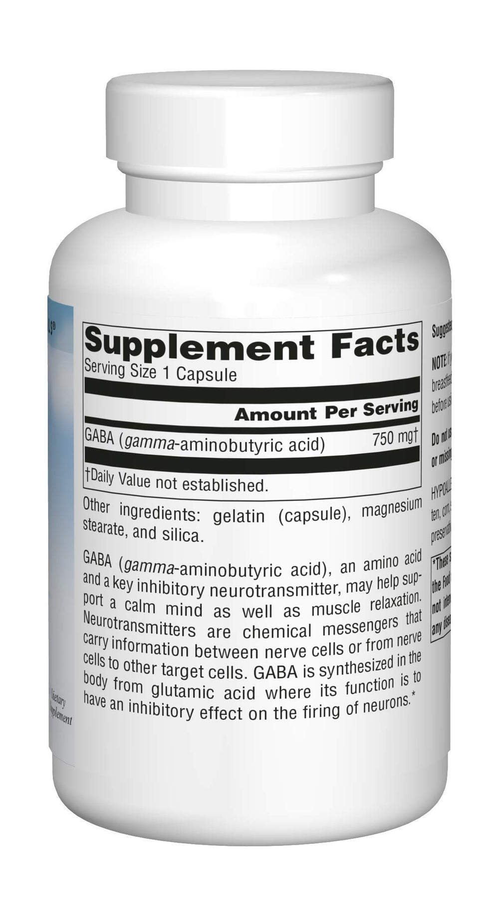 Source Naturals Serene Science GABA, etiqueta legible que facilita la dosis diaria