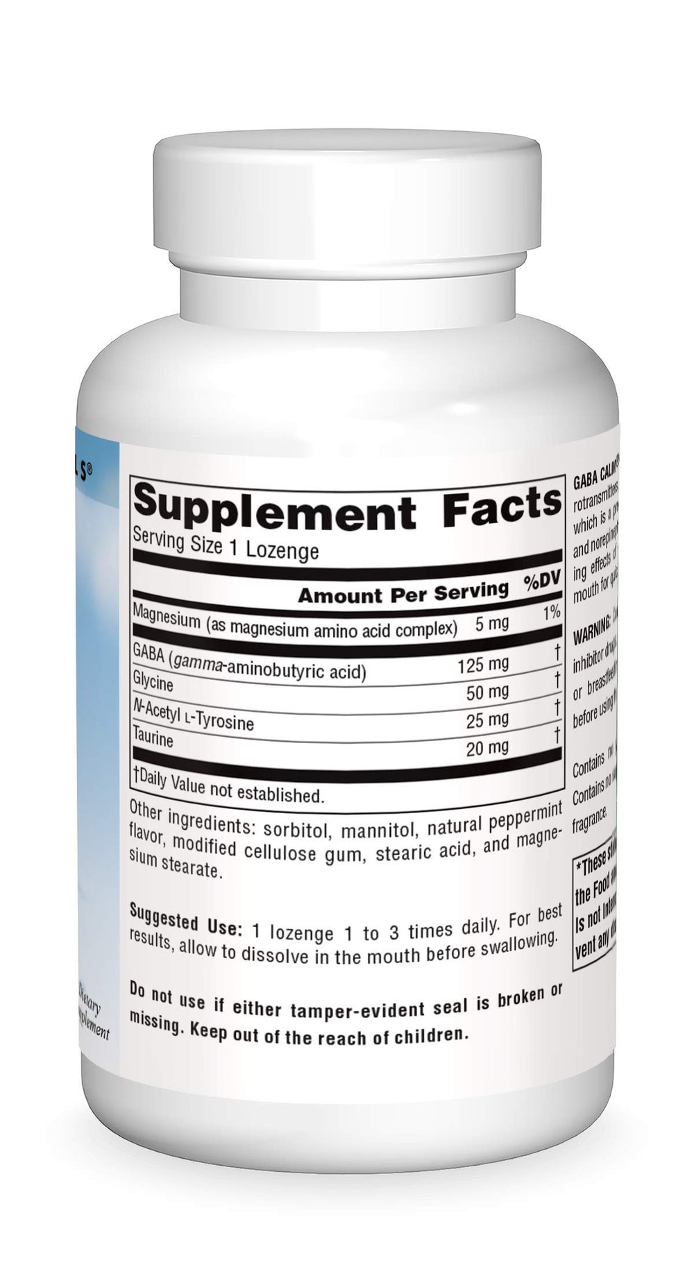 Tableta Source Naturals GABA Calm disolviéndose en la boca para relajación suave.