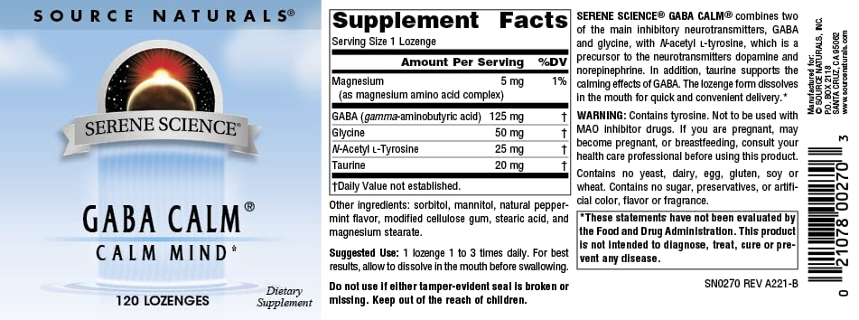 Etiqueta Source Naturals GABA Calm sin alérgenos visibles.