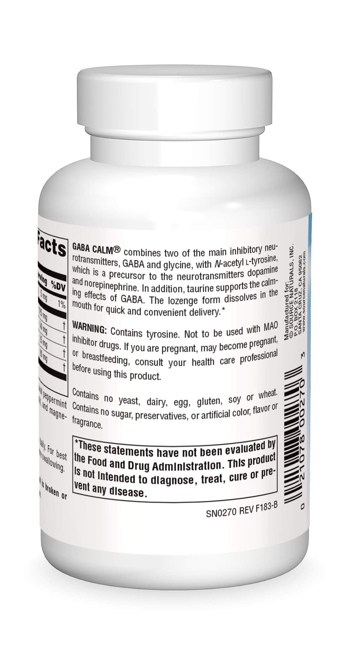 Frasco Source Naturals GABA Calm con 120 pastillas de disolución rápida.