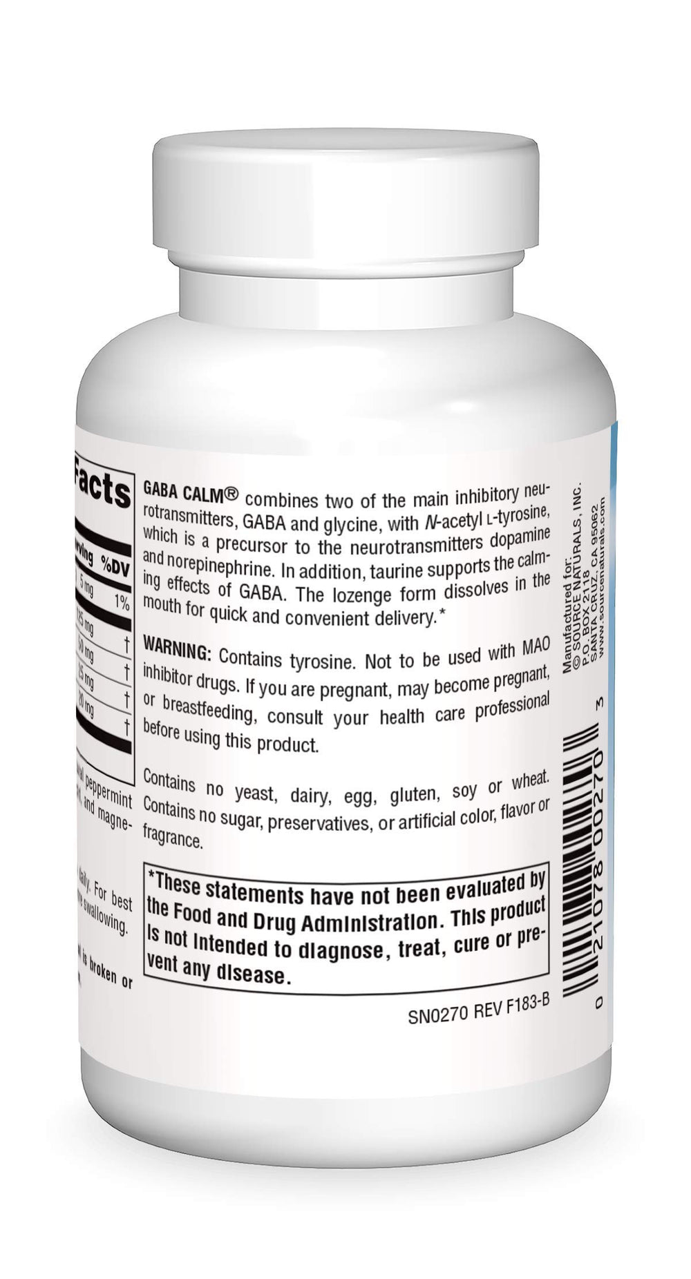 Frasco Source Naturals GABA Calm con 120 pastillas de disolución rápida.