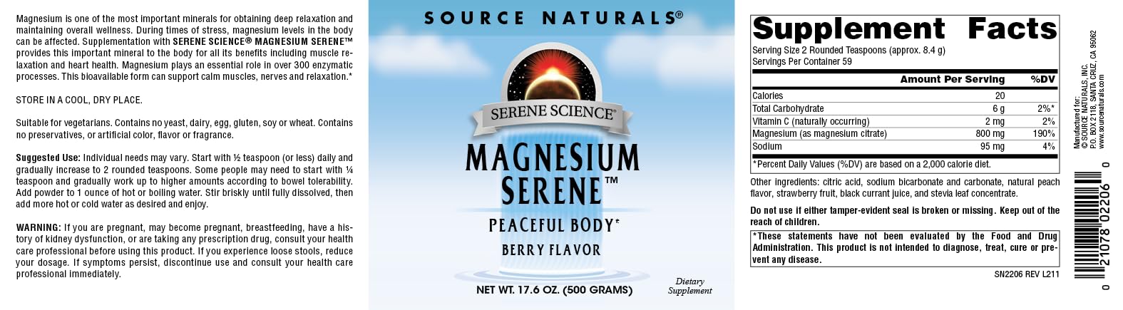 Stirred magnesium drink from Source Naturals Serene delivering smooth berry flavor.
