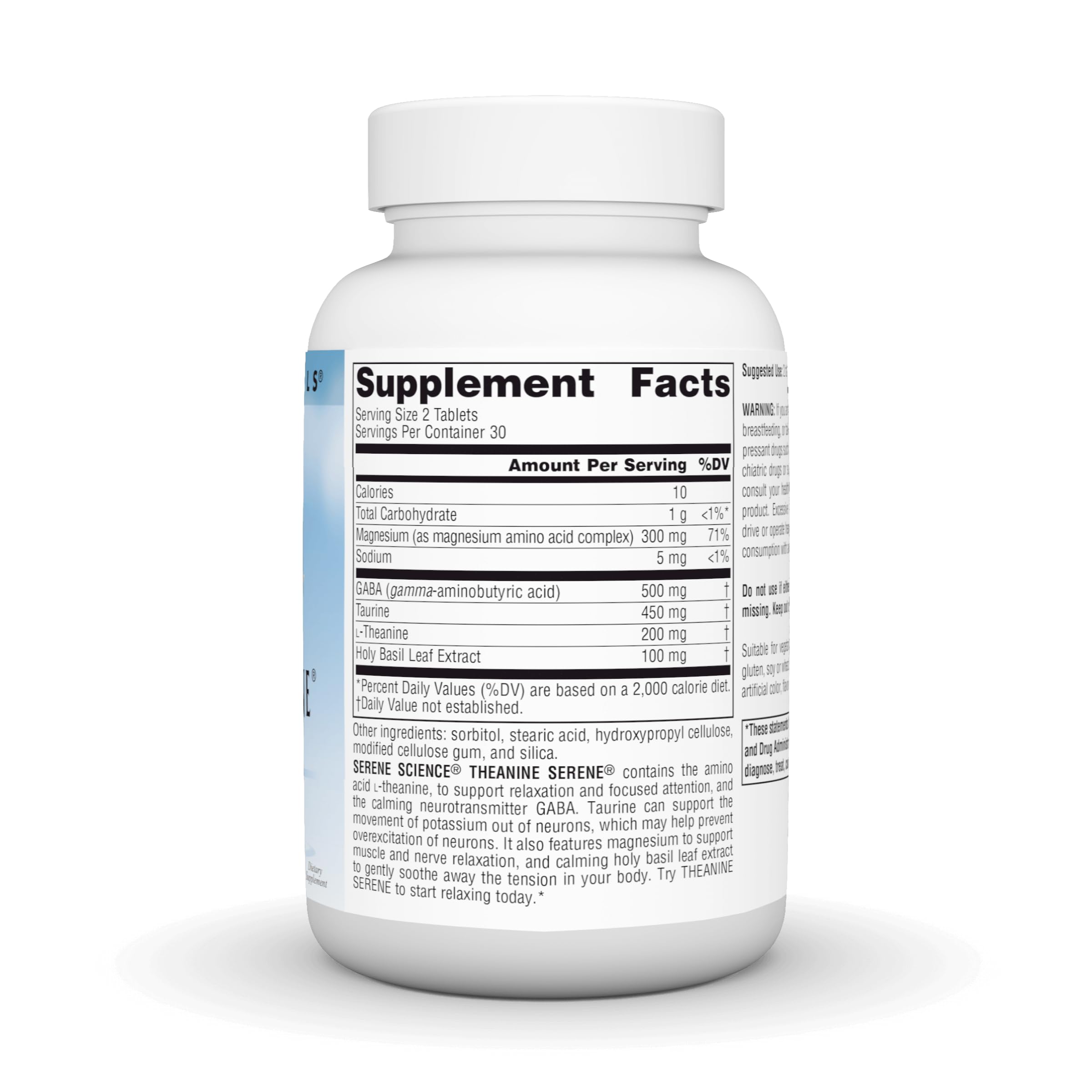 Close-up of Source Naturals Serene Science tablets for daily relaxation support