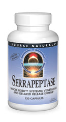 Source Naturals Serrapeptase delayed-release bottle demonstrates steady enzyme delivery.