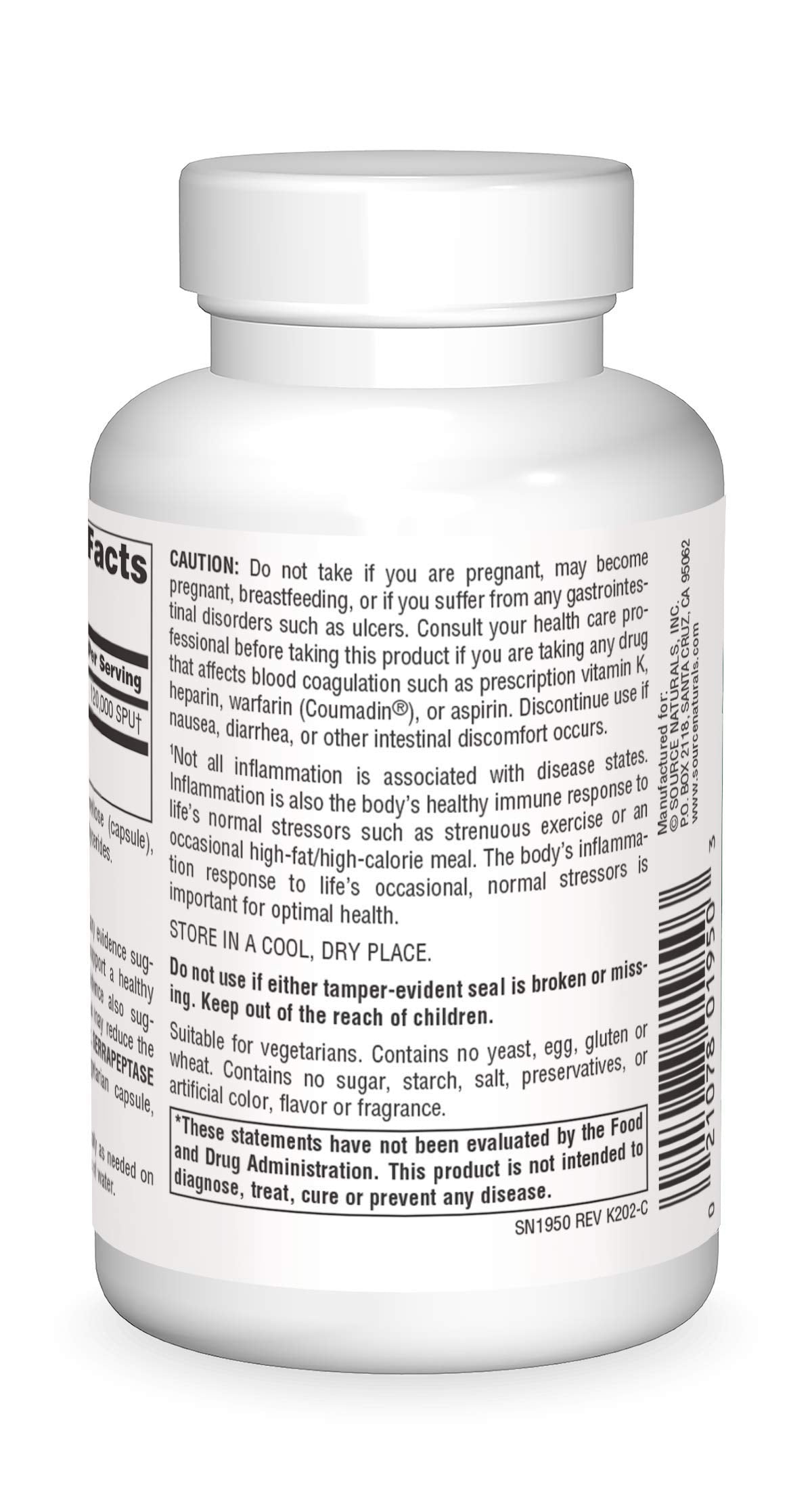 Source Naturals Serrapeptase vegetarian capsules close-up for daily use.