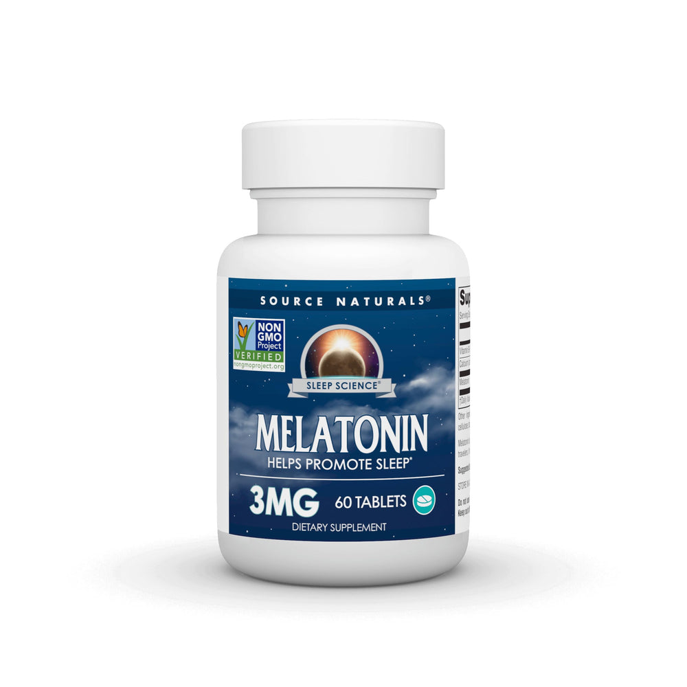 Source Naturals Sleep Science Melatonin 3 mg bottle supports a smoother bedtime routine.