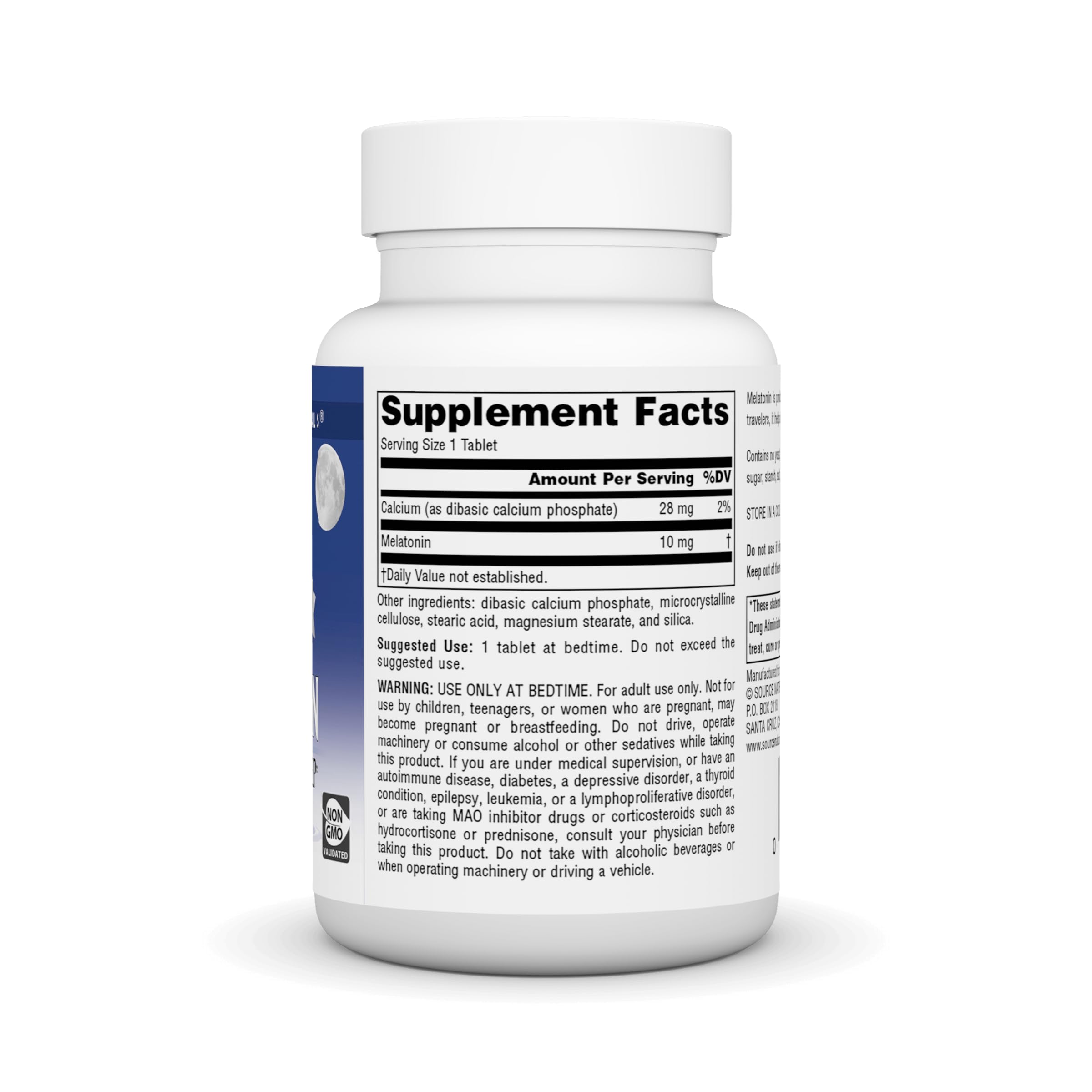 Close-up of Sleep Science Melatonin label highlighting 240-tablet supply.