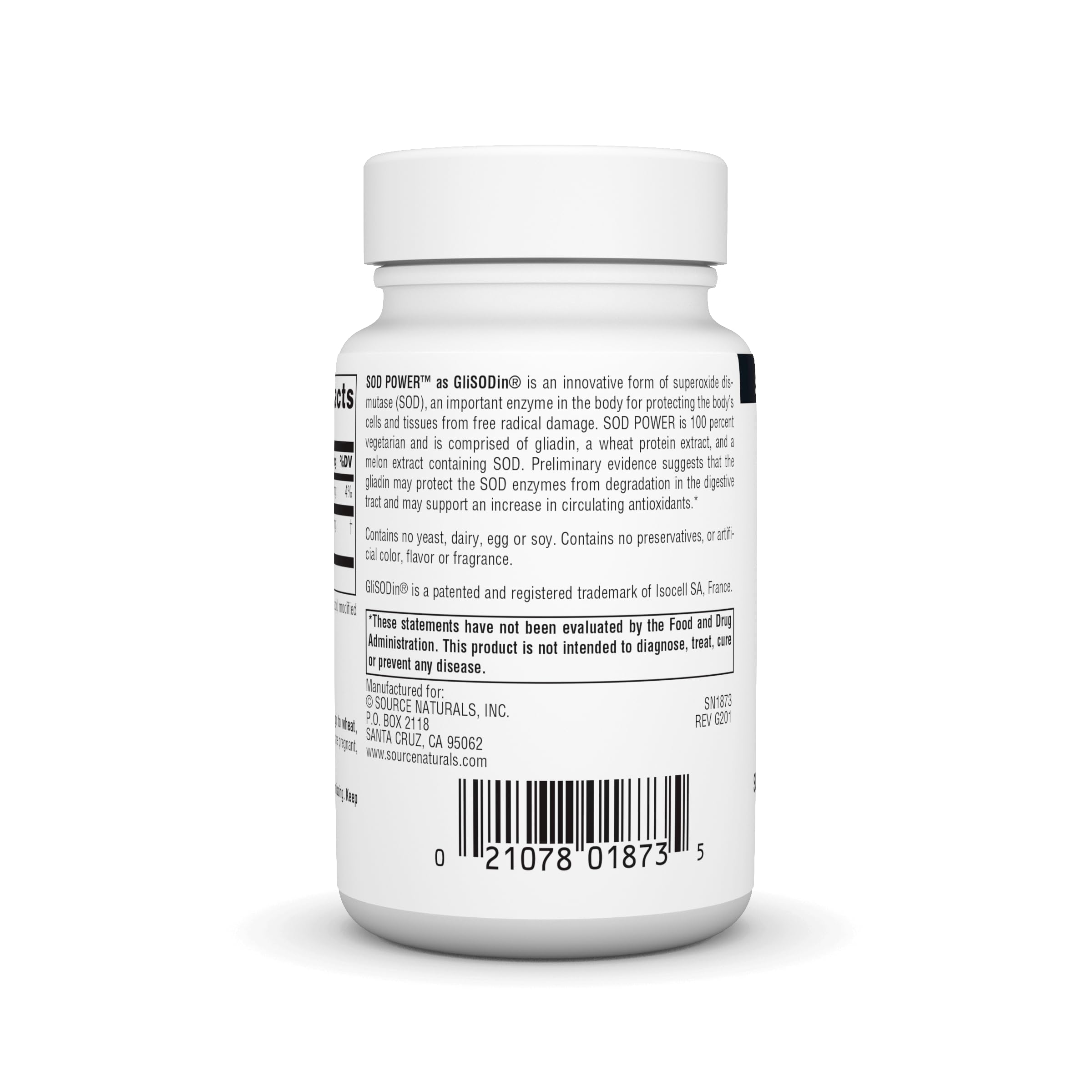 Source Naturals SOD Power tablets on white background ready for daily use.