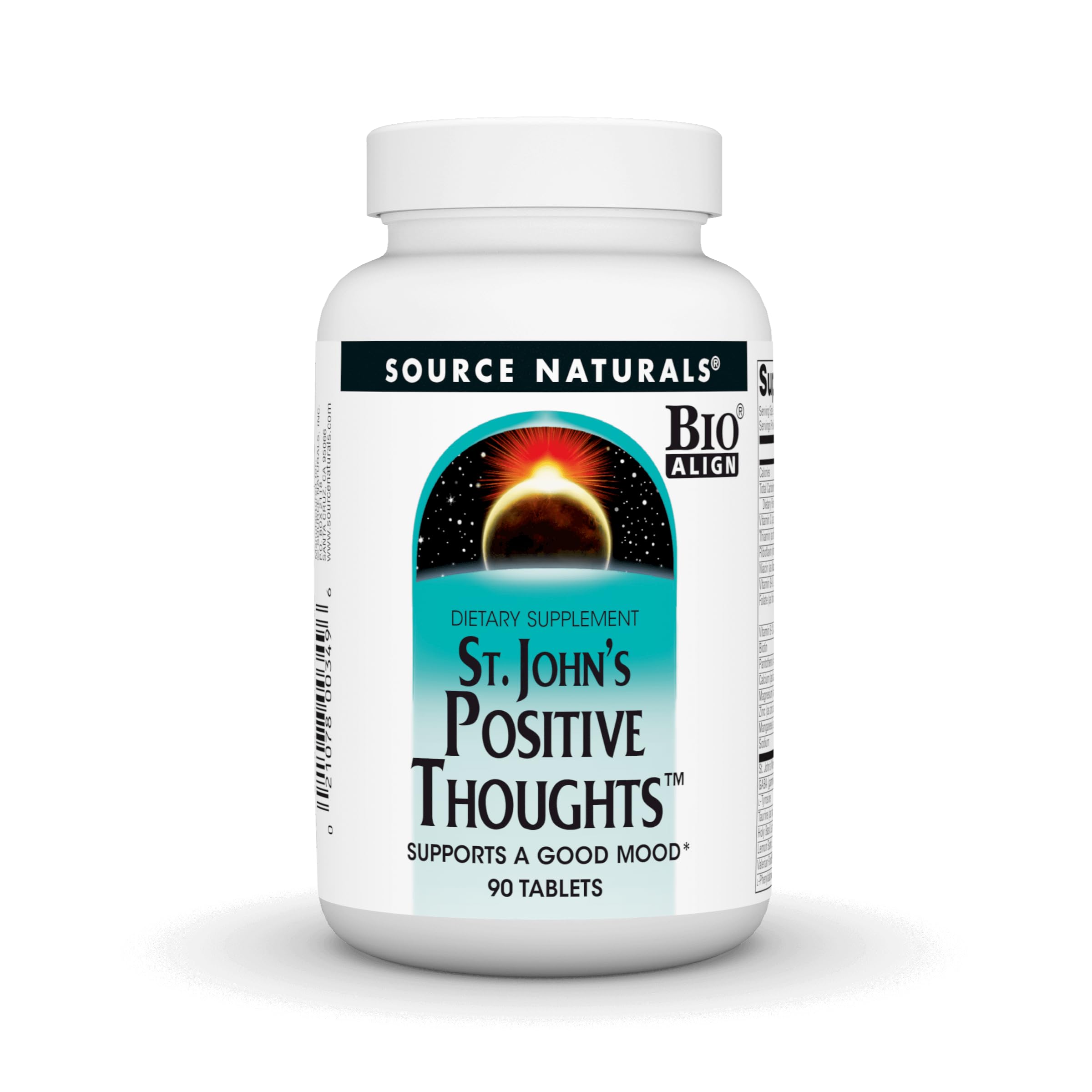 Source Naturals St. John's Positive Thoughts bottle prepared for daily mood support.