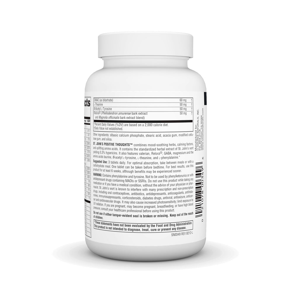 Label highlights 0.3% hypericins and key ingredients on Source Naturals product.