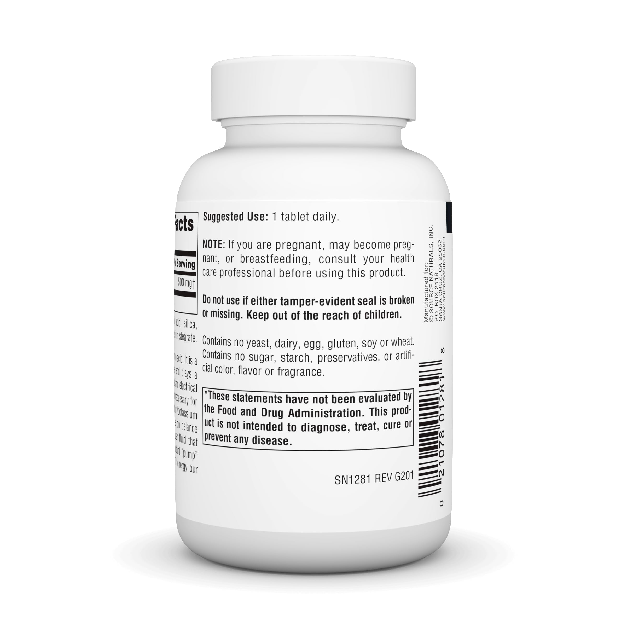 Source Naturals Taurine bottle label detail highlighting vegetarian formulation