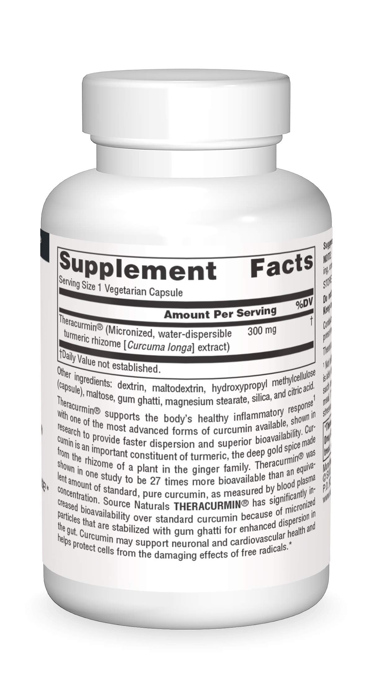 Source Naturals Theracurmin ingredient list showcases advanced curcumin delivery.