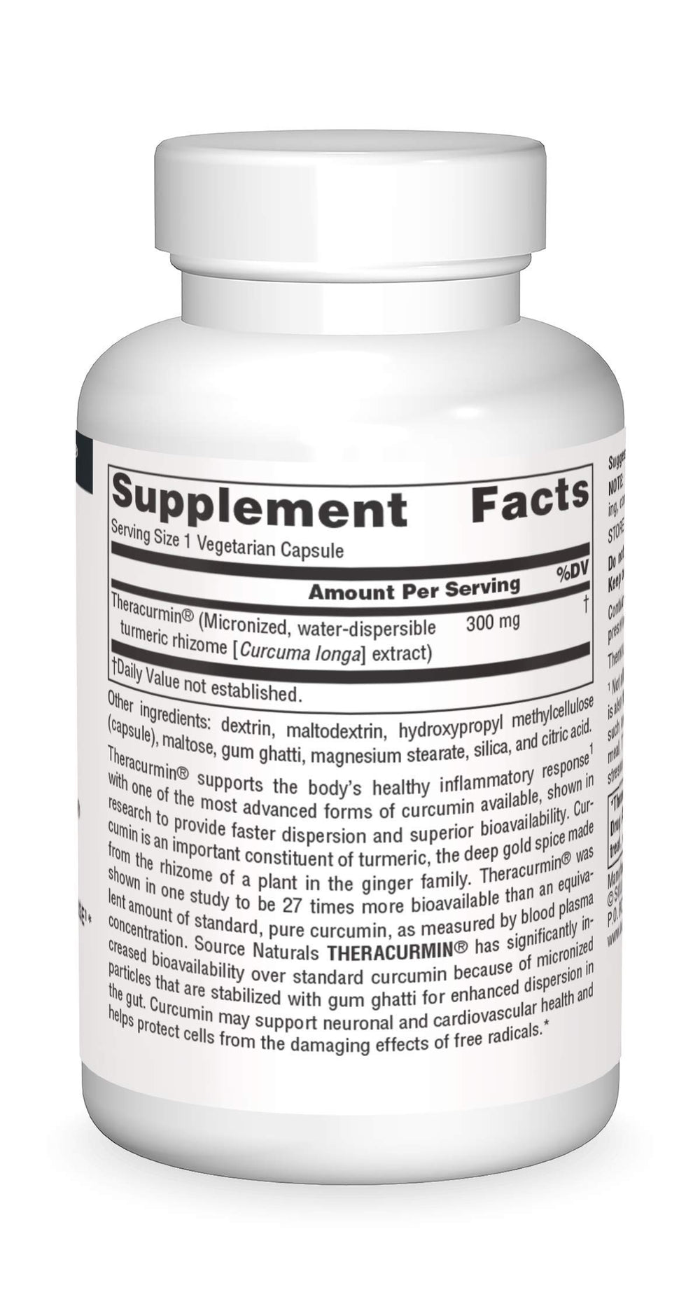Source Naturals Theracurmin ingredient list showcases advanced curcumin delivery.
