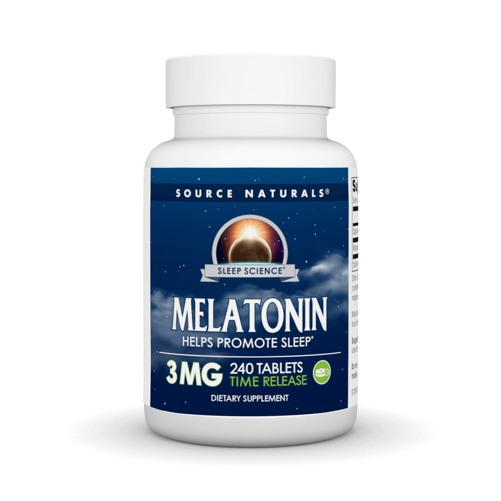 Source Naturals Time Released Melatonin 3 mg bottle front view for sleep alignment.