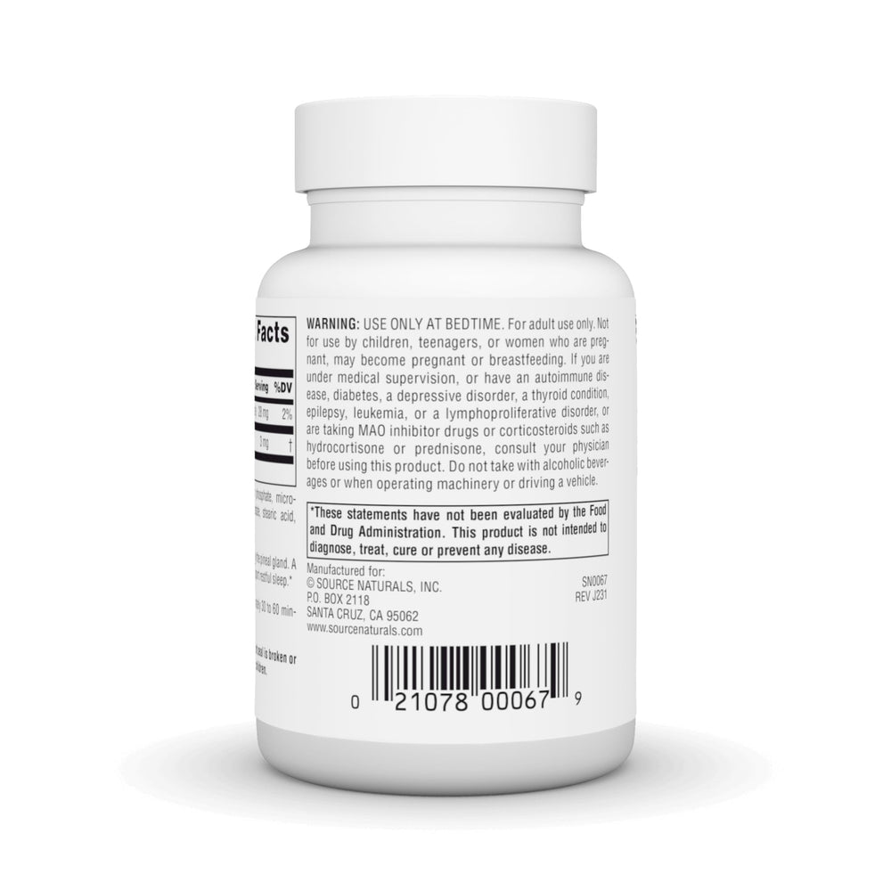 Label detail of Source Naturals Time Released Melatonin 3 mg with dosage information.