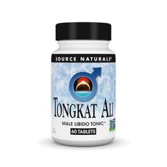 Source Naturals Tongkat Ali tablets bottle with potential energy and hormonal balance support.