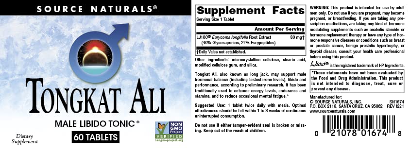 Tongkat Ali tablet outside pack emphasizes convenient daily dosing by Source Naturals.