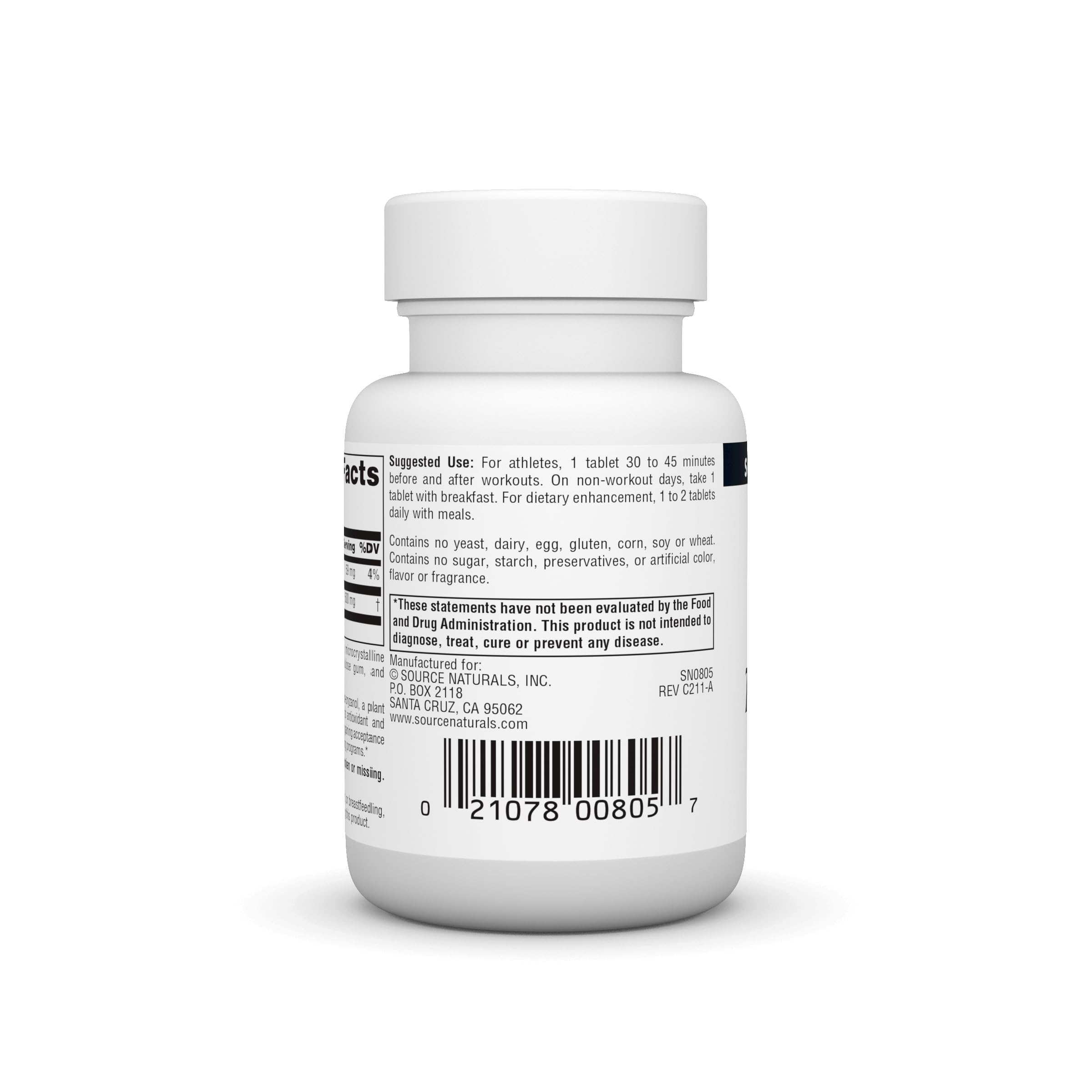 Source Naturals Trans-Ferulic Acid 60 tablets dispensed for pre and post-workout use