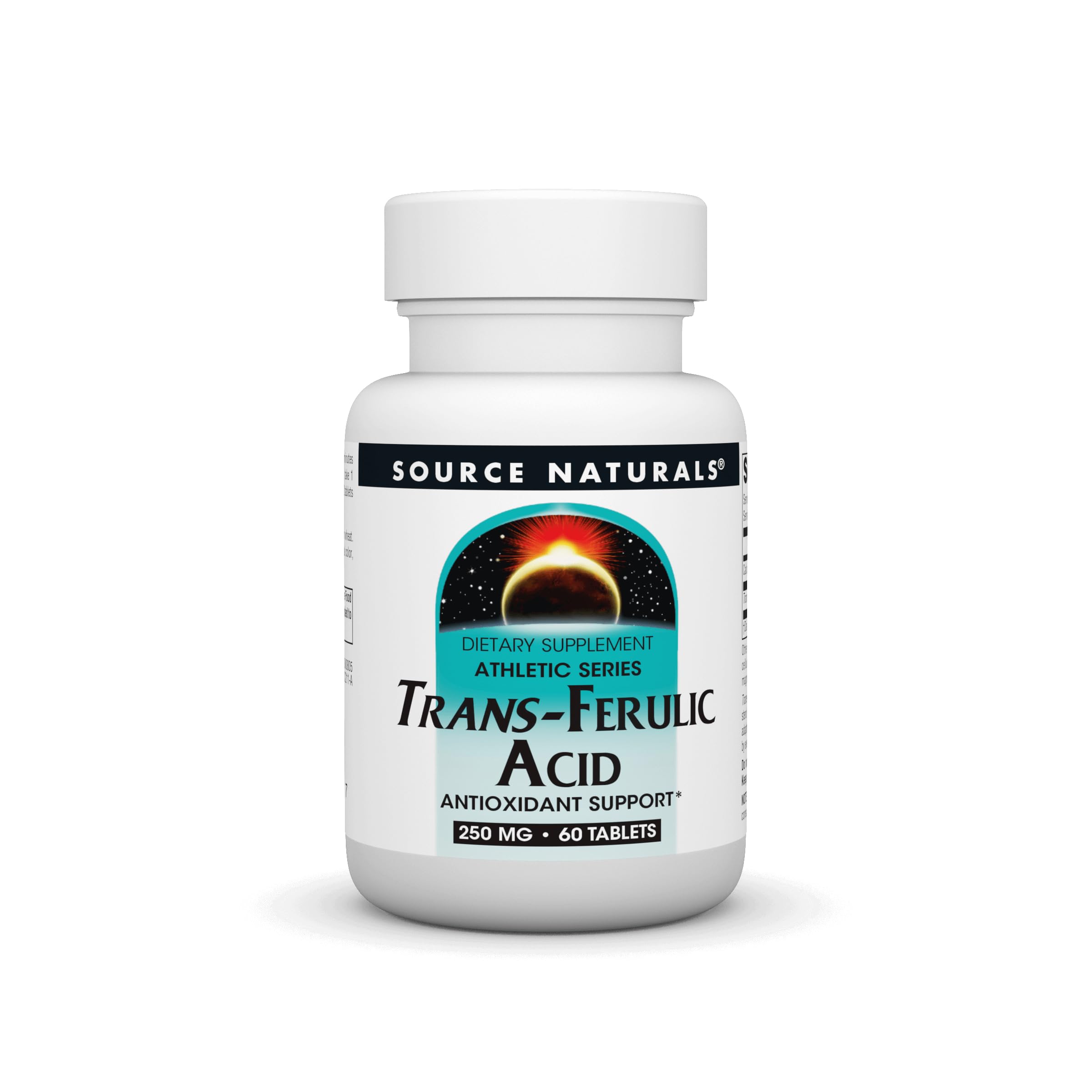 Source Naturals Trans-Ferulic Acid 250 mg bottle front view supporting athletic endurance