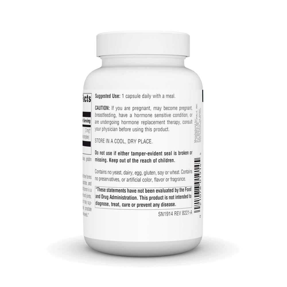 Close-up of Source Naturals Triple Boron capsules for improved bioavailability.