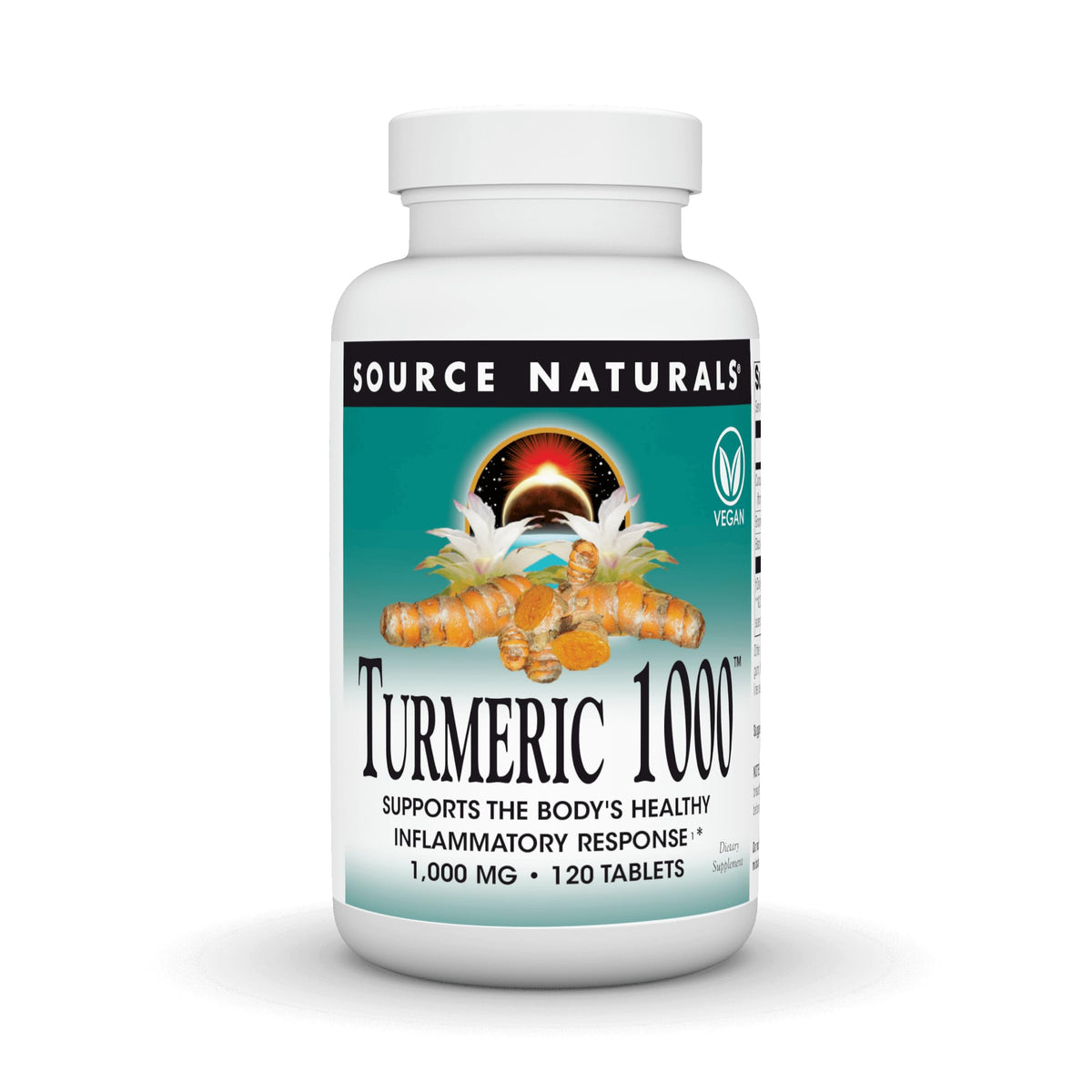 Source Naturals Turmeric 1000 tablets bottle on display for daily inflammatory support.