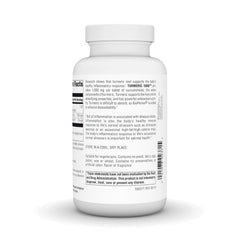 Source Naturals Turmeric 1000 tablets pictured with a meal to suggest taking with food.