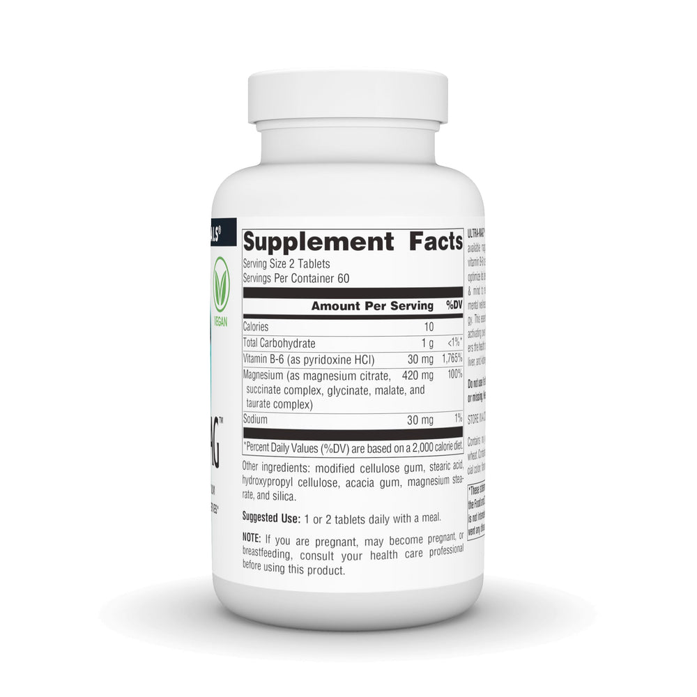 Source Naturals Ultra-Mag bottle side view highlighting the vegan multi-form formula.