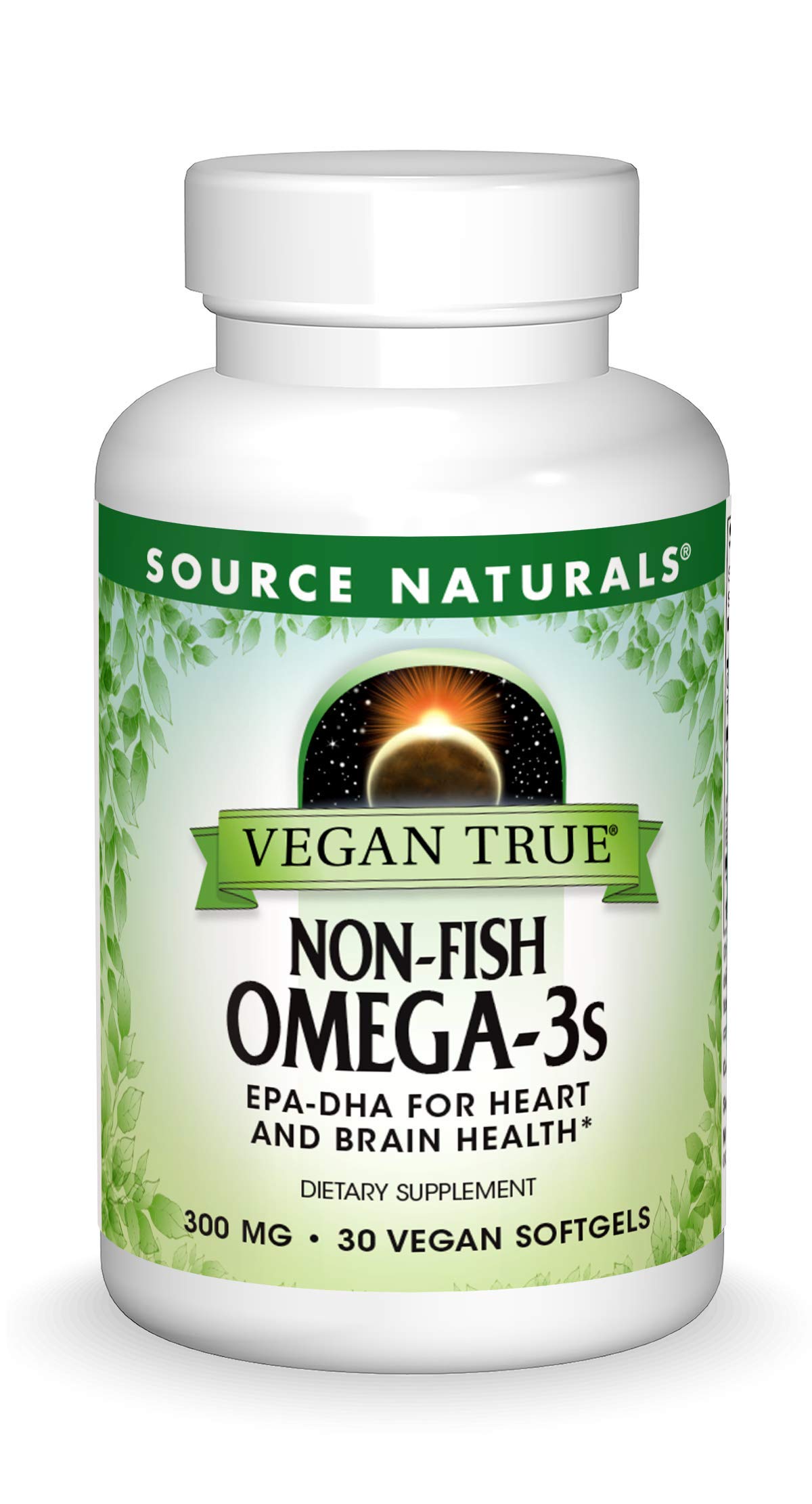 Source Naturals Vegan True Omega-3s bottle front showing vegan EPA-DHA formula.