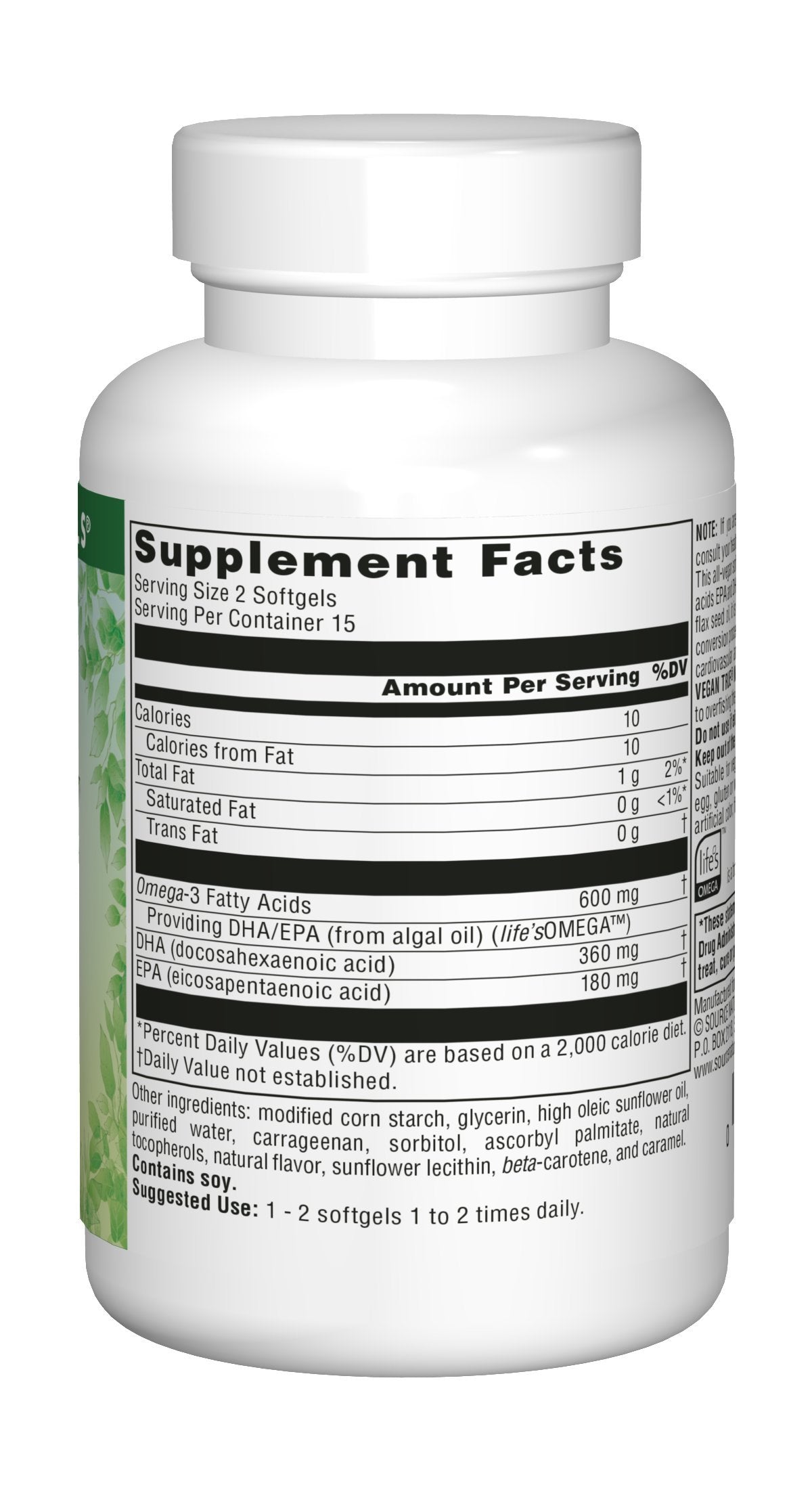 Source Naturals Vegan True Omega-3s softgels for daily use with potential heart-brain support.