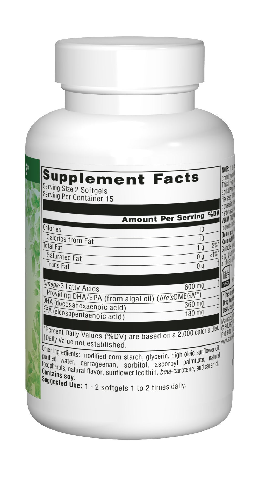 Source Naturals Vegan True Omega-3s softgels for daily use with potential heart-brain support.