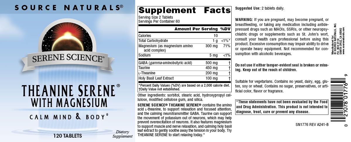 Source Naturals vegetarian formulation label indicating allergen-friendly ingredients.