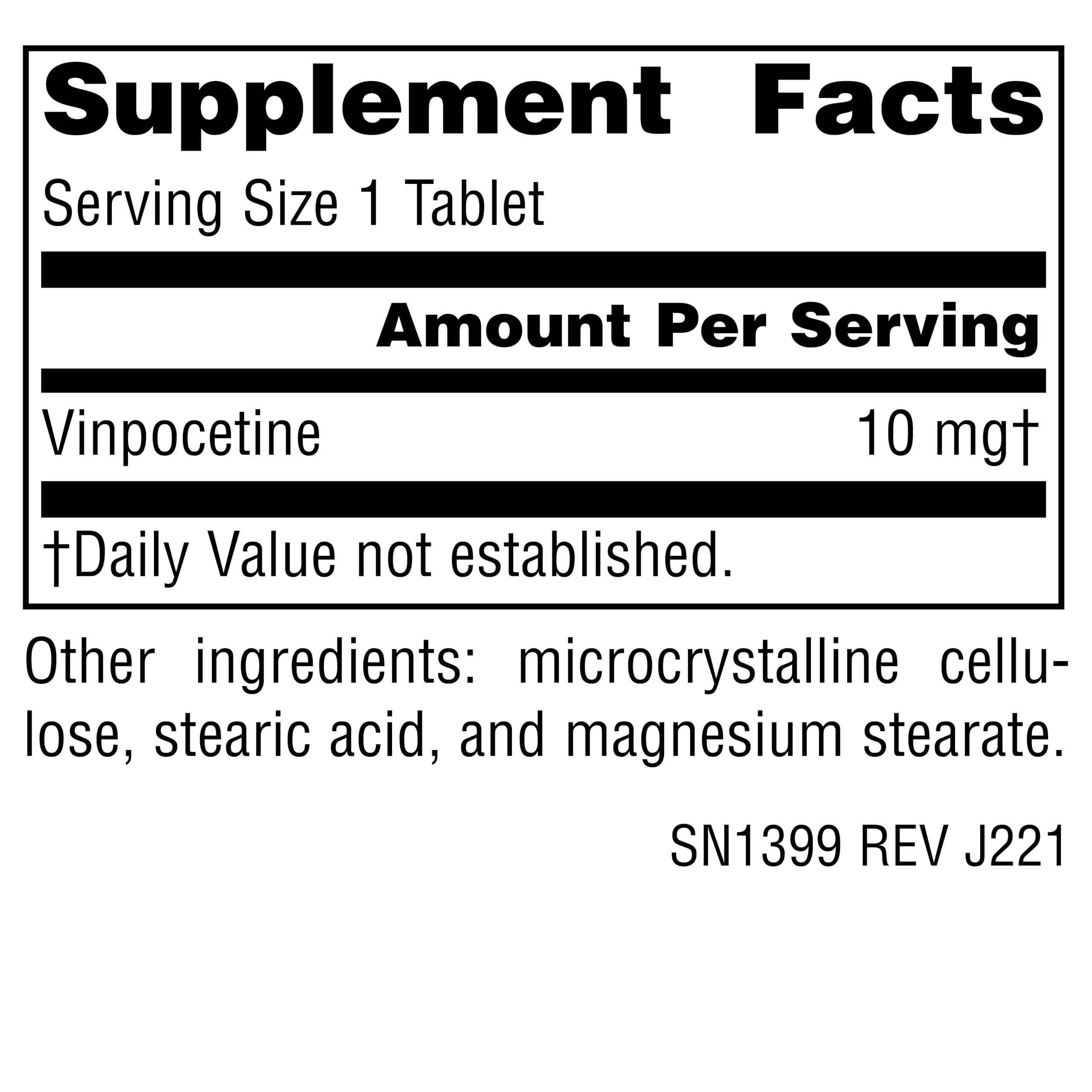 Source Naturals Vinpocetine tablets in hand illustrating convenient daily routine.