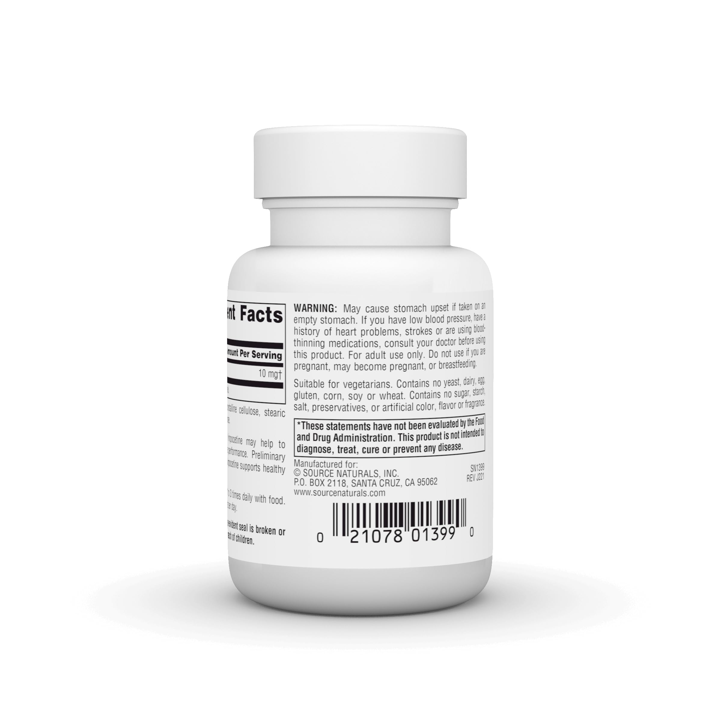 Source Naturals Vinpocetine tablets stacked to show compact daily use.