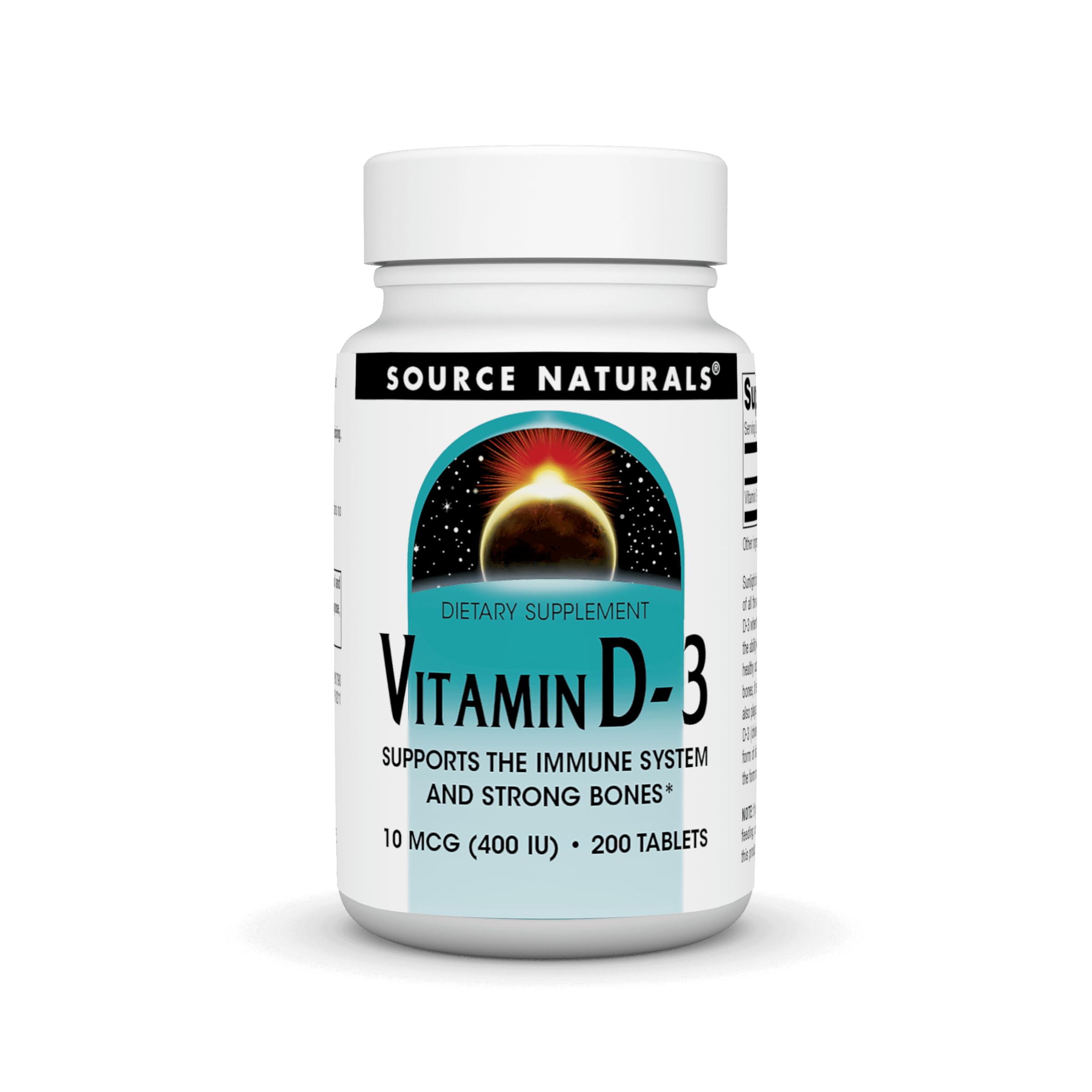 Source Naturals Vitamin D-3 400 IU bottle of tablets supports bone health