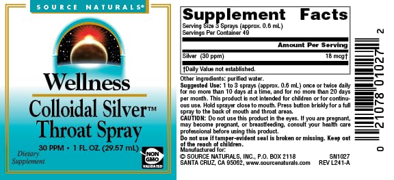 Source Naturals Wellness Colloidal Silver bottle emphasizes USA-made manufacturing.