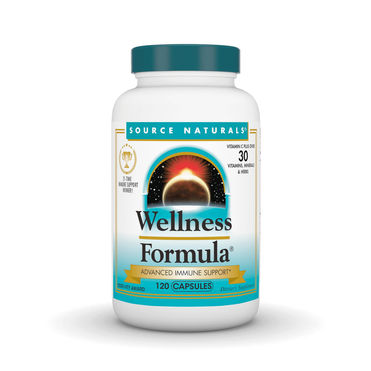 Source Naturals Wellness Formula bottle front highlights immune support.