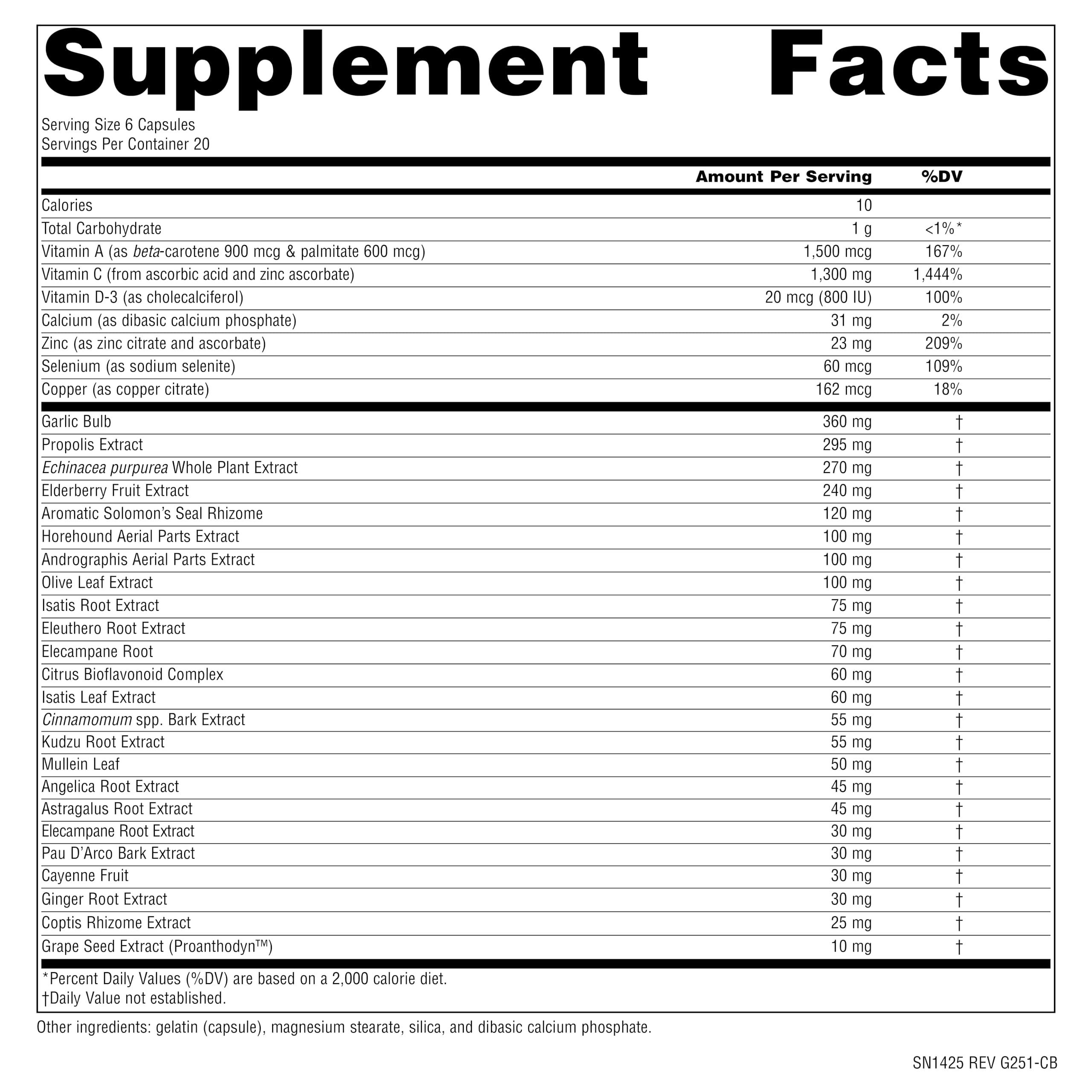 Source Naturals Wellness Formula ingredients panel showing vitamins and herbal blends for immune support.