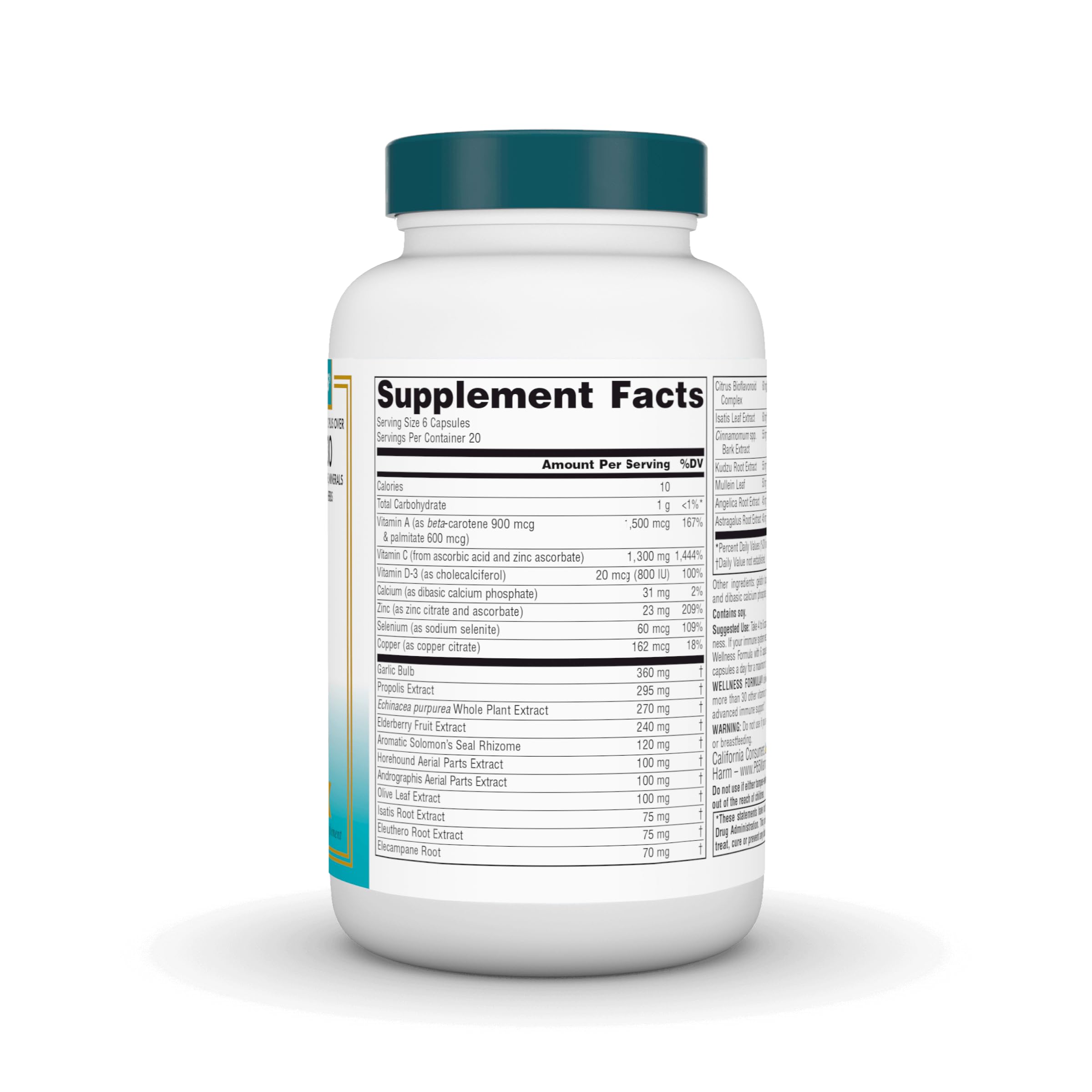 Source Naturals Wellness Formula label close-up highlighting its trusted immune defense formula.