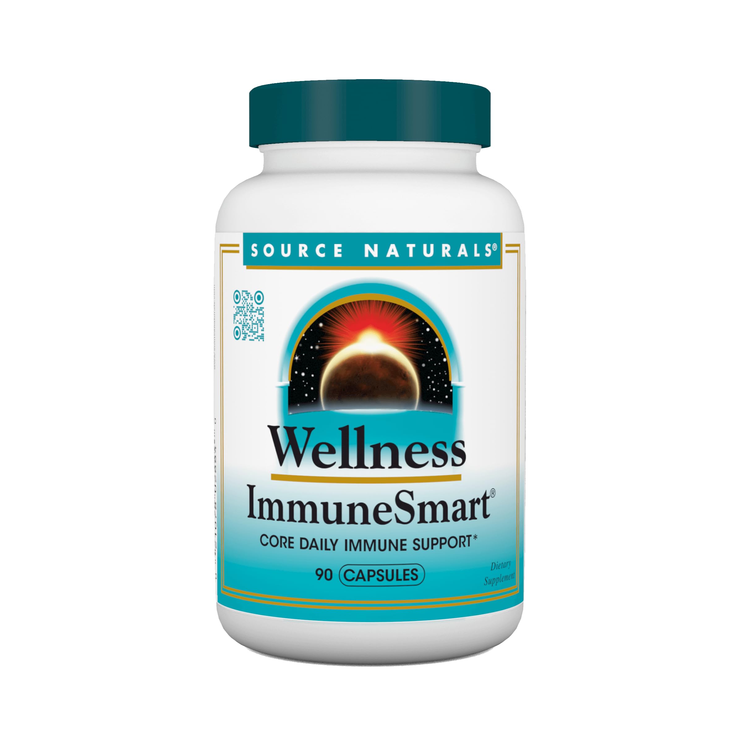 Source Naturals Wellness ImmuneSmart bottle label highlights immune-supporting vitamins.