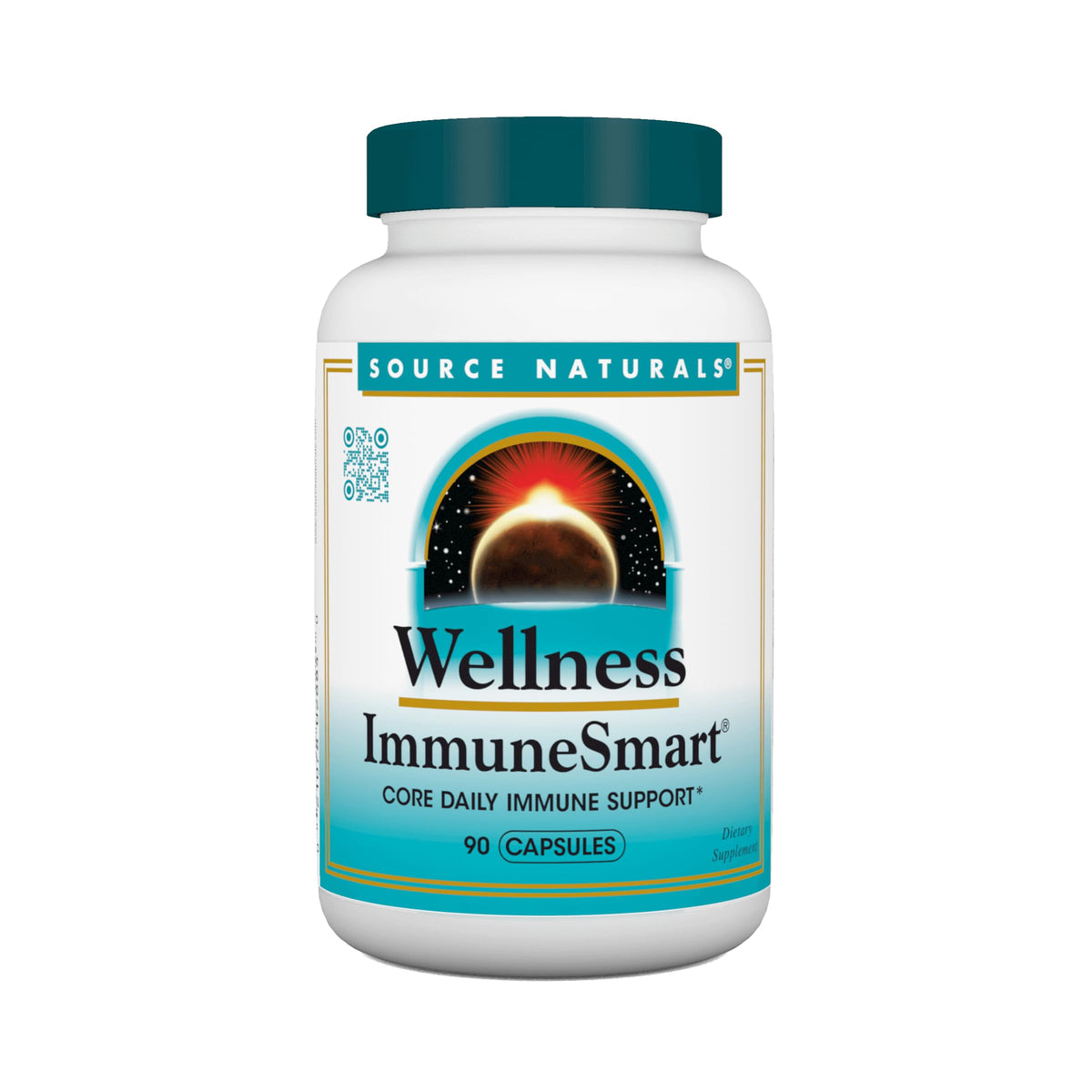 Source Naturals Wellness ImmuneSmart bottle label highlights immune-supporting vitamins.