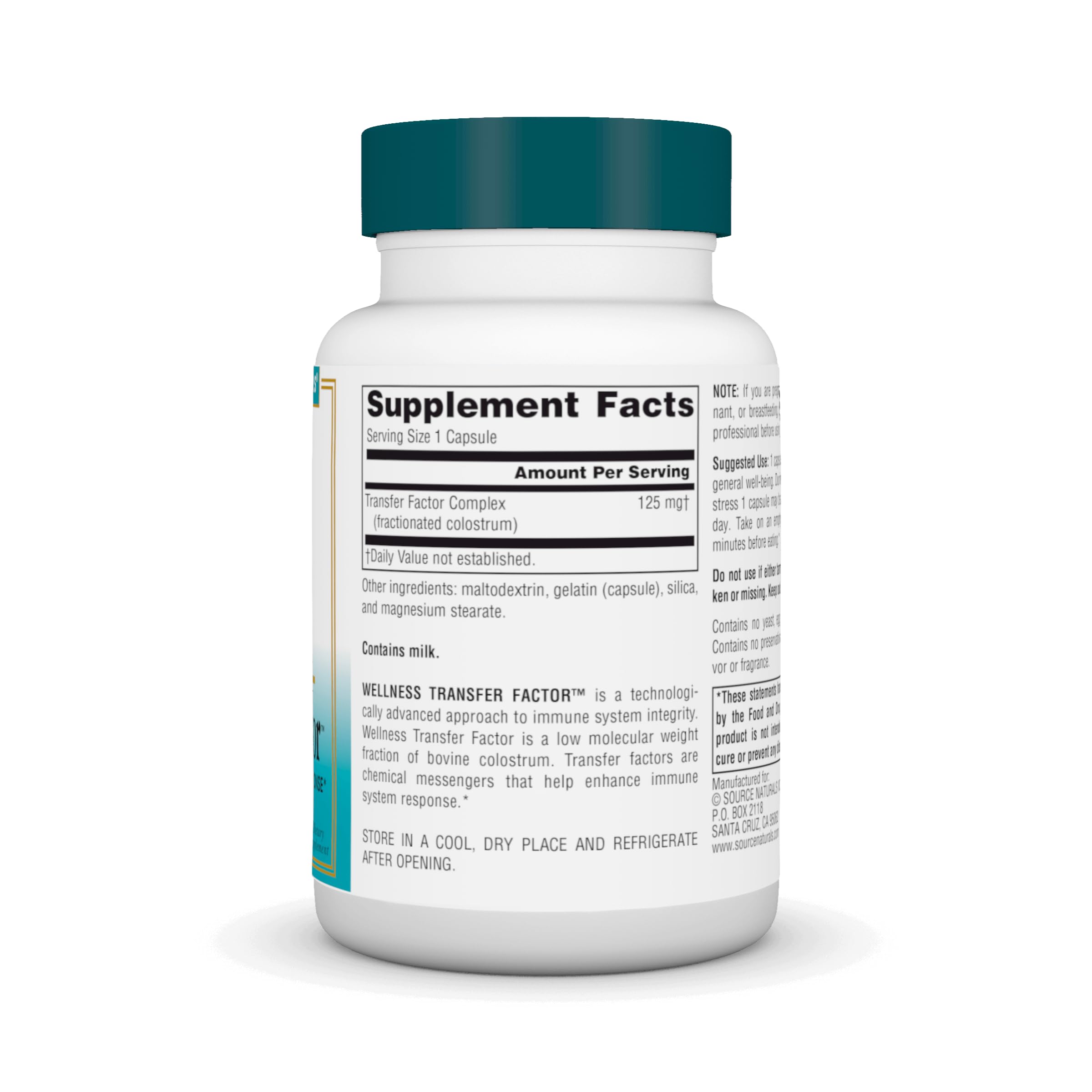 Source Naturals Wellness Transfer Factor capsules ready with water for general well-being