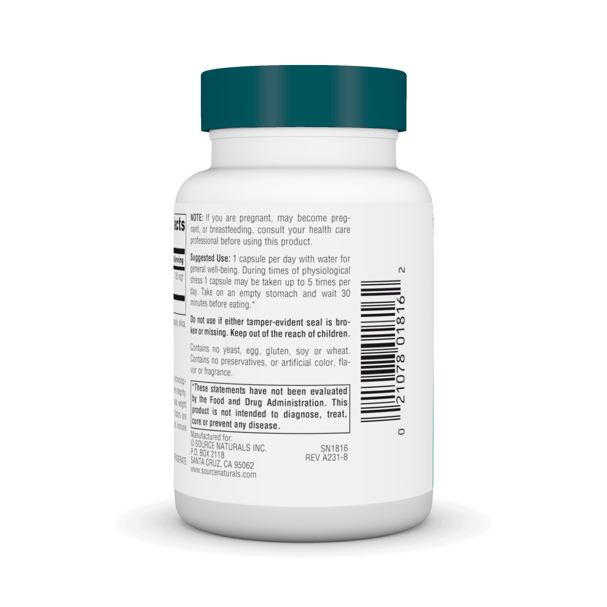 Close-up of Source Naturals Wellness Transfer Factor label highlighting quality